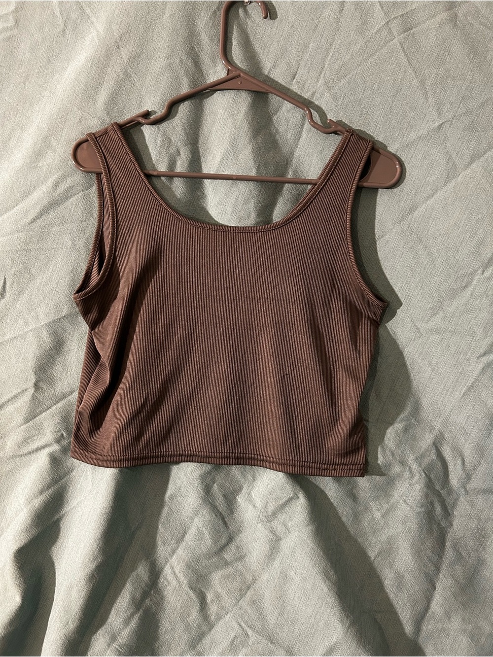 Gray Ribbed Cropped Tank Top